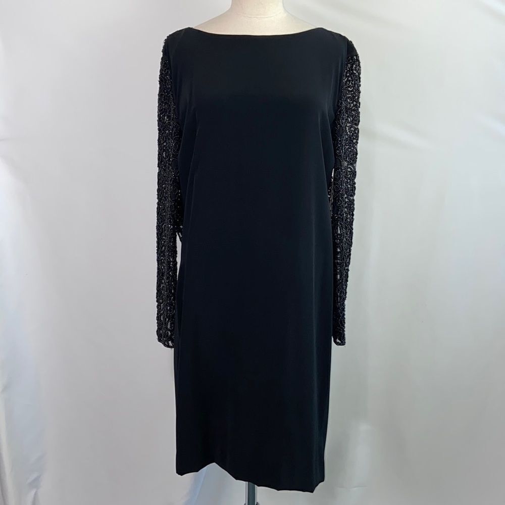 NWT Black Tie black with beaded sleeves/drape back dress